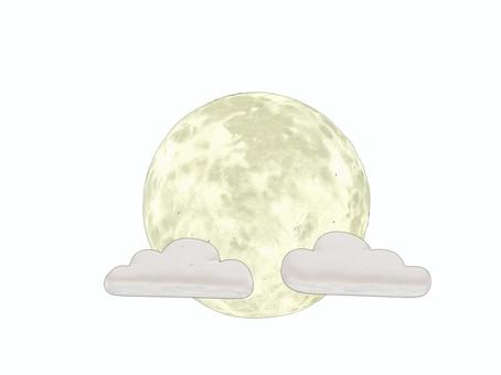 秋の満月に雲がたなびく観月での中秋の名月 月,雲,天体,衛星,夜,中秋のイラスト素材