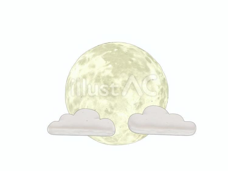 秋の満月に雲がたなびく観月での中秋の名月 月,雲,天体のイラスト素材