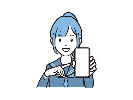 スマホを指差す笑顔のセーラー服女子 スマホ,スマートフォン,学生,女子,セーラー服,高校生,中学生,携帯電話,モバイル,アプリのイラスト素材