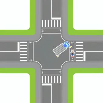 交差点における事故 事故,交通事故,交差点,右折,トラック,自転車,十字路,内輪差,道,道路のイラスト素材