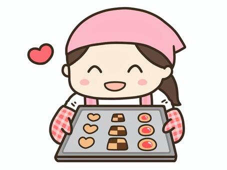 お菓子作り 3 お菓子作り,お菓子,手作り,バレンタイン,クッキー,焼き菓子,エプロン,三角巾,人物,人のイラスト素材