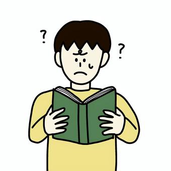 本の内容がわからない男性 本,読書,勉強,難しい,わからない,男性,人物,ハテナ,困り顔のイラスト素材