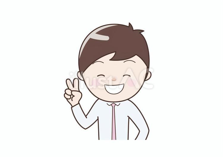 ピースしている会社員シャツ姿 ピース,うれしい,喜ぶのイラスト素材