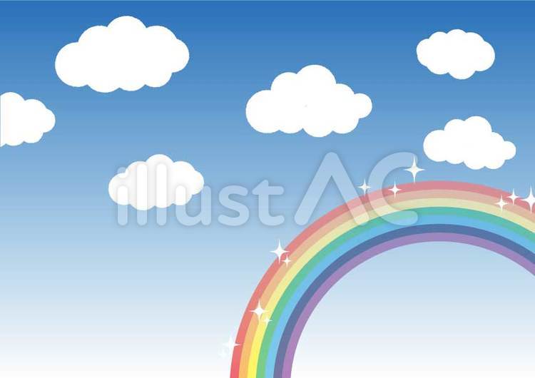 ほのぼのした晴天のふんわり雲とキラキラ虹 雲,空,虹のイラスト素材