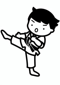 空手-1c 空手,武道,スポーツ,型,蹴り,道着,帯,かわいい,シンプル,モノクロのイラスト素材