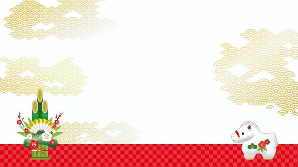 2026年度_門松と干支の背景_16:9 正月,背景,門松,干支,web,2026年,午年,令和8年,馬,和風のイラスト素材