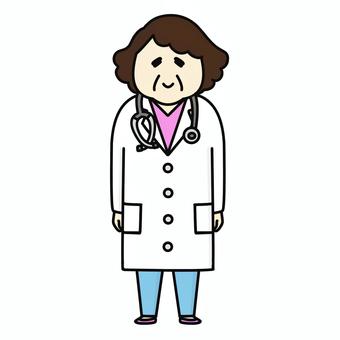 中年女性医師の立ちポーズイラスト おばさん,女医,医者,医療,白衣,研究,女性医師,医師,ドクター,笑顔のイラスト素材