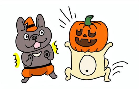 ハロウィン祭りのフレンチブルドックとパグ