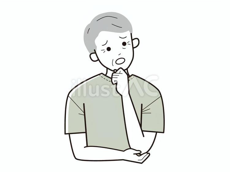 顎に手を当て首を傾げる高齢男性／カラー お爺さん,おじいちゃん,老年男性のイラスト素材
