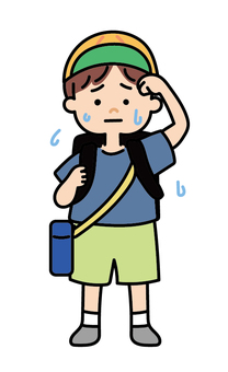 猛暑の中登校する子供 小学生,真夏,猛暑,登下校,登校,下校,外,ランドセル,水筒,汗のイラスト素材