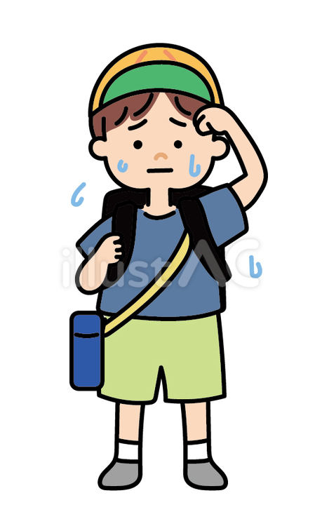 猛暑の中登校する子供 小学生,真夏,猛暑のイラスト素材