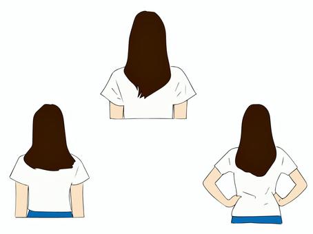 Illustration, female, rear view, long hair, 