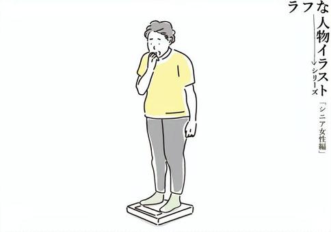 体重を気にしているシニアの女性 体重計,シニア,女性,肥満,ベクター,体重,ダイエット,高齢者,太る,便秘のイラスト素材