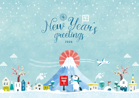 正月の背景イラスト_年賀状を出す馬_1 正月の背景イラスト_年賀状を出す馬_1 正月,年賀状,馬,冬,雪,背景,午年,午,水彩,2026年のイラスト素材