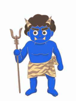 青鬼 刺股（さすまた）,青,腰巻,角,妖怪,鬼のイラスト素材