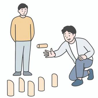 モルックで盛り上がる二人 モルックで盛り上がる二人 モルック,スポーツ,アウトドア,レクリエーション,木の棒,チームプレー,得点,笑顔,勝負,ゲームのイラスト素材