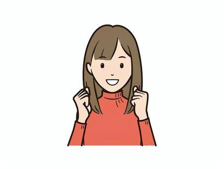 笑顔で両手ガッツポーズのニット女性 女性,女の子,セーター,ニット,カジュアル,冬服,秋,笑顔,元気,応援のイラスト素材