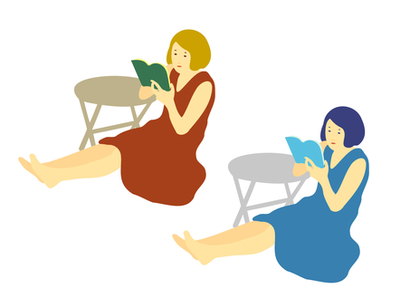 Illustration, reading, female, sit, 