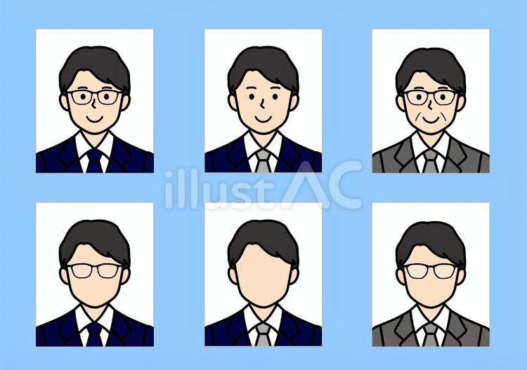 スーツ・ネクタイの会社員の顔写真セット ビジネスマン,スーツ,ネクタイのイラスト素材