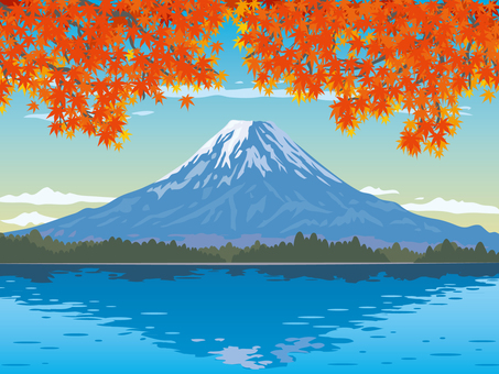 紅葉と富士山 紅葉,富士山,河口湖,湖,逆さ富士,自然,秋,世界遺産,世界文化遺産,静岡のイラスト素材