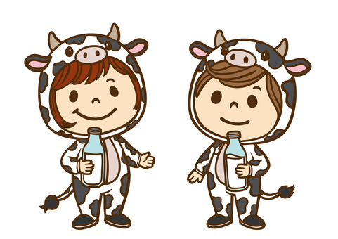 子供の着ぐるみ「牛」 牛,牛乳,ミルク,べこ,ウシ,コスプレ,お遊戯会,劇,動物,着ぐるみのイラスト素材