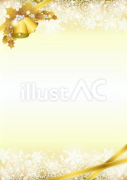 雪と柊とリボンのクリスマス背景金タテ