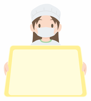 給食のトレーフレーム（女の子） 給食,トレー,小学生,児童,女の子,当番,割烹着,マスク,献立,フレームのイラスト素材