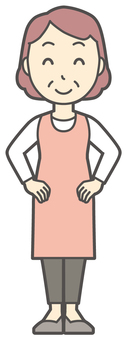 ニコニコ笑顔のエプロンのおばさん にこにこ,女性,人,主婦,中年,シニア,エプロン,ママ,お母さん,おかんのイラスト素材