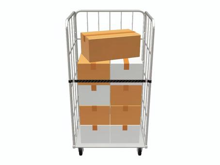 カゴ台車に段ボール 台車,カゴ台車,段ボール,ダンボール,ロールボックスパレット,運搬,運送,貨物,荷物,箱のイラスト素材