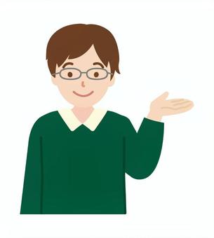 案内している男性_上半身1 案内,パパ,お父さん,説明,こちら,注目,おすすめ,笑顔,ガイド,長袖のイラスト素材