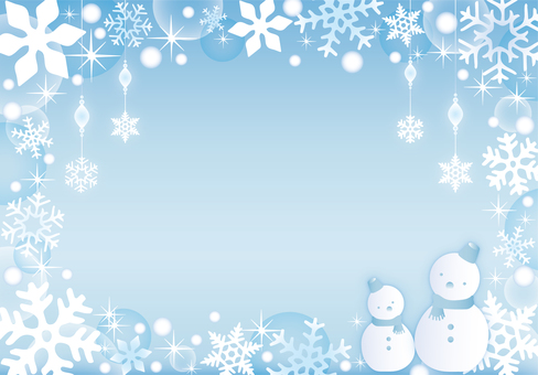 雪と氷の雪だるまフレーム２ 冬,雪の結晶,ゆきだるま,雪,キラキラ,かわいい,フレーム,背景,オーナメント,カードのイラスト素材