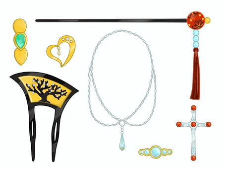 アクセサリーと宝石2 アクセサリー,宝石,ジュエリー,金属,貴金属,ネックレス,指輪,ブローチ,リング,真珠のイラスト素材