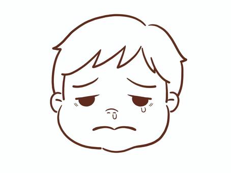 涙・鼻水が出ている男の子(色なし) 男の子,男児,子供,幼稚園児,小学生,顔,困る,涙,鼻水,風邪のイラスト素材