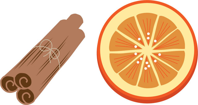 シナモンとオレンジ シナモン,スパイス,樹皮,桂皮,生薬,オレンジ,ドライフルーツ,食べ物,イラスト,素材のイラスト素材