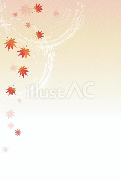 池に浮かぶ紅葉の景色　はがきサイズ 紅葉,もみじ,池のイラスト素材