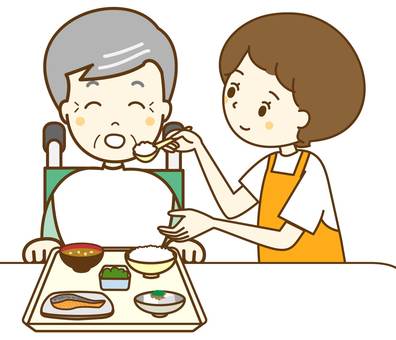 介護　食事のサポートをする人5 介護士,介護,介護福祉士,食事,高齢者,福祉,デイサービス,デイケア,サポート,ヘルパーのイラスト素材