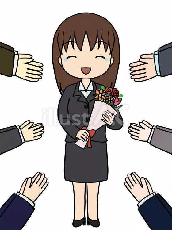 【周りあり】花束を持つ女性（笑顔+涙） 女性,花束,全身のイラスト素材