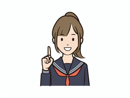 ポイントを伝える笑顔のセーラー服女子 指差し,ポイント,学生,女子,女子高生,中学生,学生服,セーラー服,女の子,女性のイラスト素材