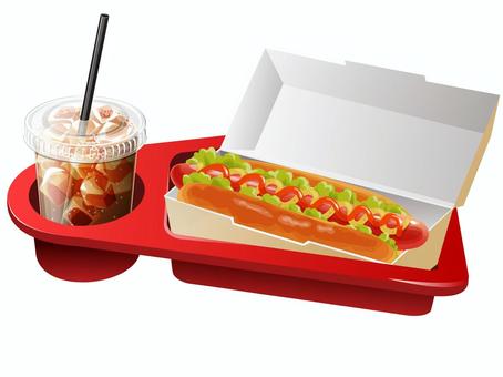 映画館のホットドッグとコーラ ホットドッグ,コーラ,映画館,トレイ,料理,食べ物,ウィンナー,ケチャップ,マスタード,ロールパンのイラスト素材