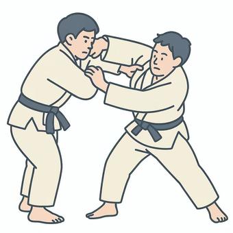 柔道で組み合う二人 柔道,武道,スポーツ,日本文化,格闘技,練習,試合,黒帯,柔術,道場のイラスト素材
