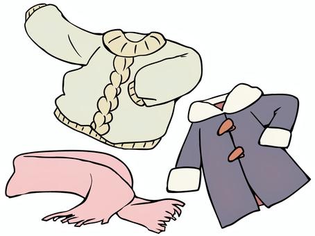 ふゆもの 冬物,衣替え,コート,セーター,マフラー,衣類,冬,シーズン,主線あり,イラスト素材のイラスト素材