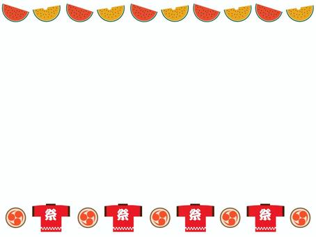 夏の素材　夏祭りのチラシに使える枠　7 夏,夏休み,夏祭り,スイカ,フレーム,和柄,太鼓,ハッピ,背景,壁紙のイラスト素材