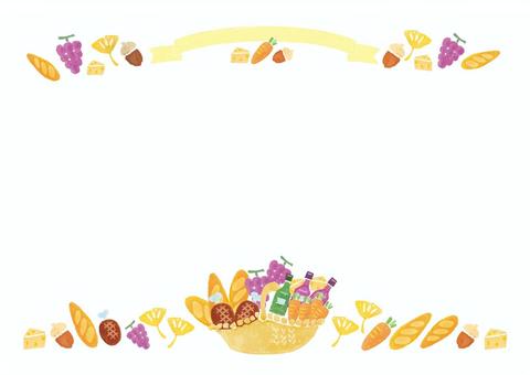 食べ物フレーム01 秋,背景,フレーム,食材,かご,枠,食品,パン,野菜,チーズのイラスト素材