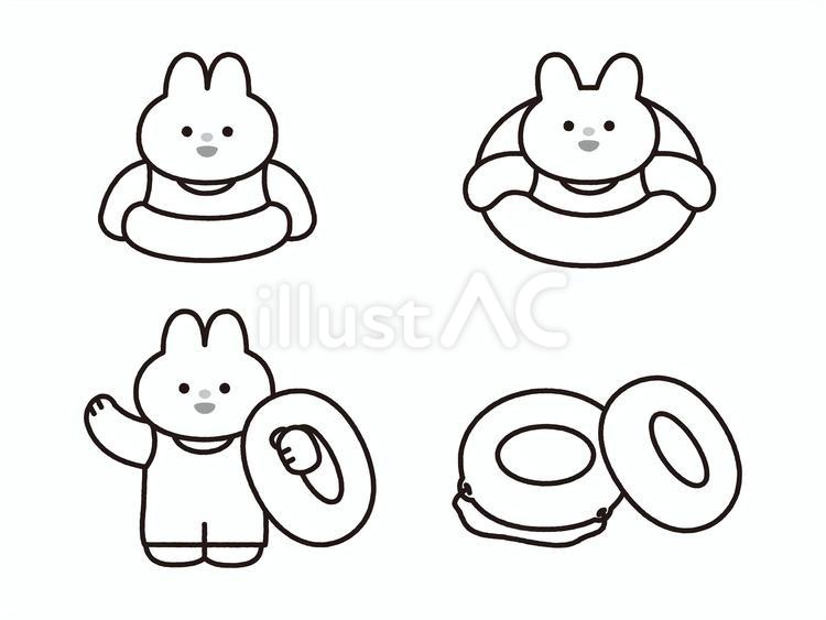 浮き輪とうさぎセット_線 うさぎ,動物,海のイラスト素材