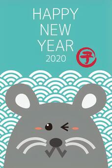 年賀状　ねずみ年　子　2020年 年賀状,ねずみ年,正月,2020年,干支,年賀状素材,和風素材,和風,新年,年賀状用のイラスト素材