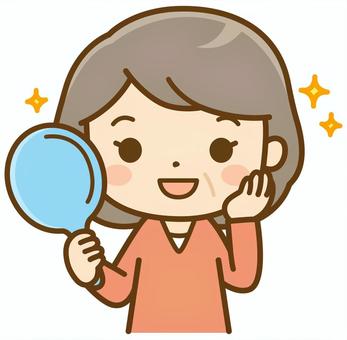 手鏡を見る年配女性 美容,ビューティー,アンチエイジング,老化,加齢,しわ,シワ,皺,肌,フェイスケアのイラスト素材