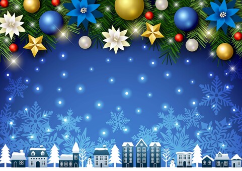 Christmas25211 ポインセチア,街並み,クリスマス,雪,結晶,かわいい,キラキラ,家,雪だるま,星のイラスト素材