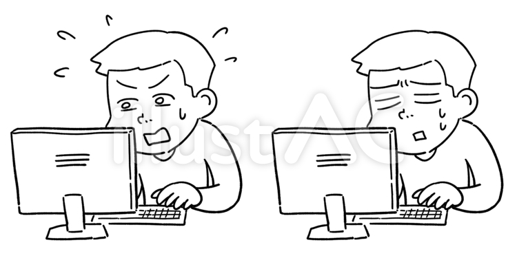 ゆるポップなPCを使う男性2 線画 人物,男性,男の子のイラスト素材