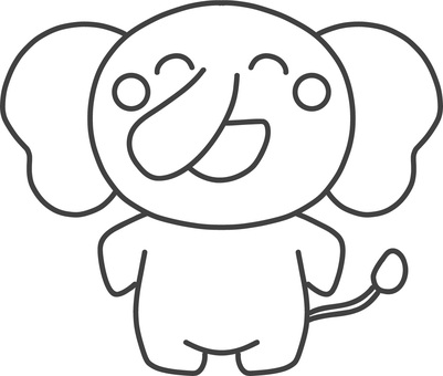 にこにこ笑顔のぞうのかわいいイラスト線画 動物,ゾウ,ぞう,線画,白黒,モノクロ,主線,かわいい,ゆるい,象のイラスト素材