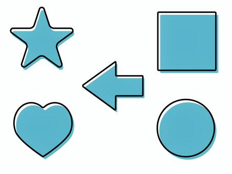 青い図形アイコンセット 図形,アイコン,透過,青,星,四角,正方形,円,丸,ハートのイラスト素材